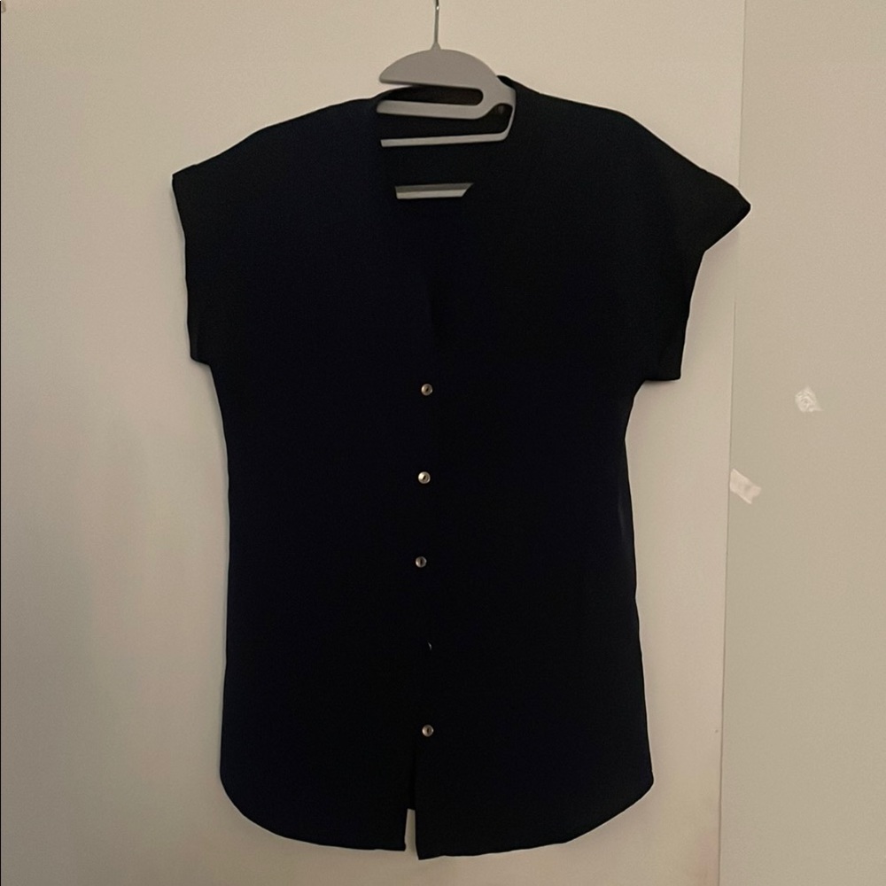 The Limited Navy Blue Mandarin Collar Button Down Shirt